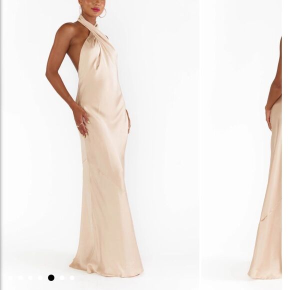 New show me your mumu champagne jasmine halter maxi twist neck dress gown - Picture 3 of 13